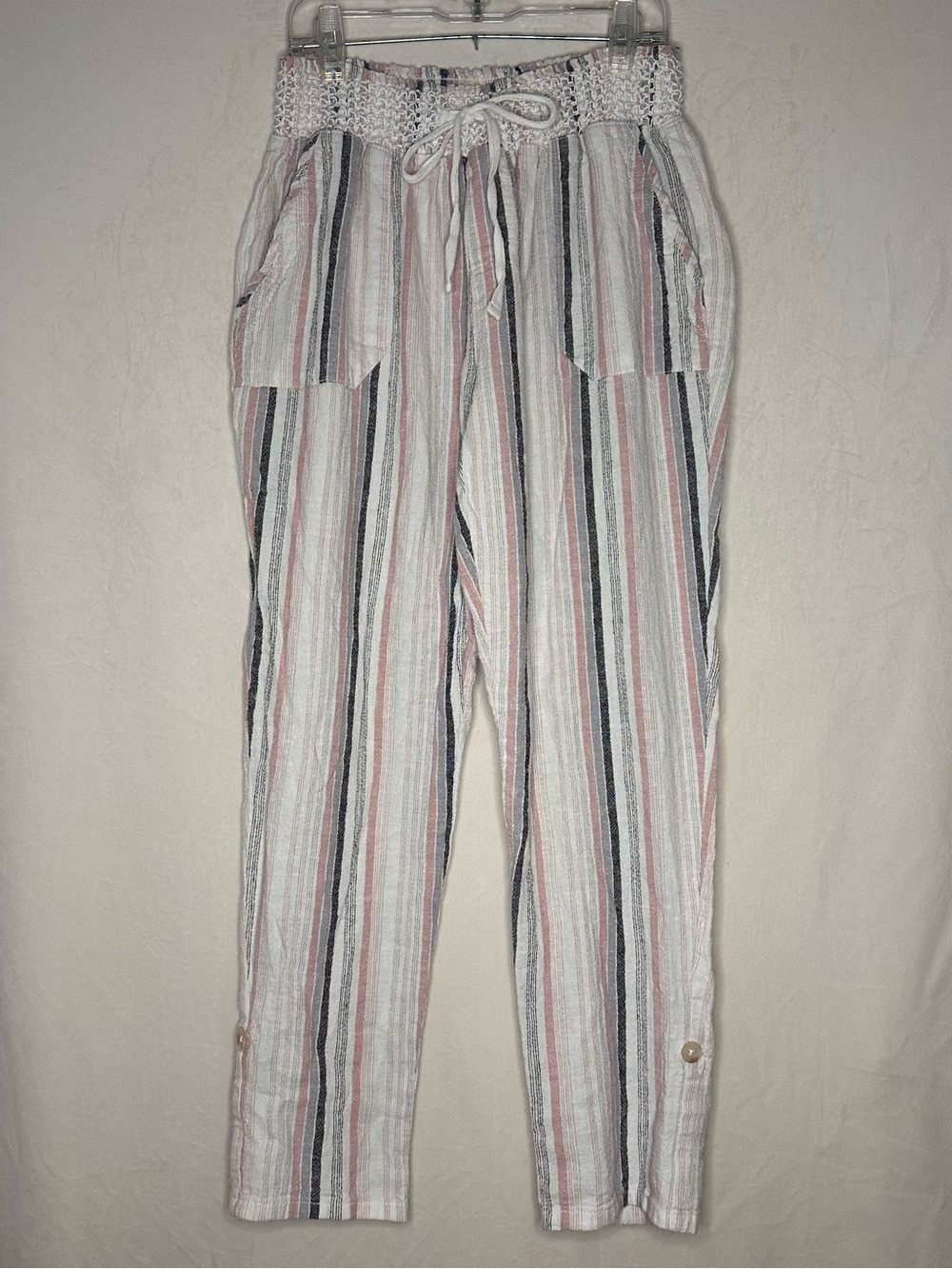Boho Linen Blend Striped Capris resortwear Cottagecore Coastal Pants size Small